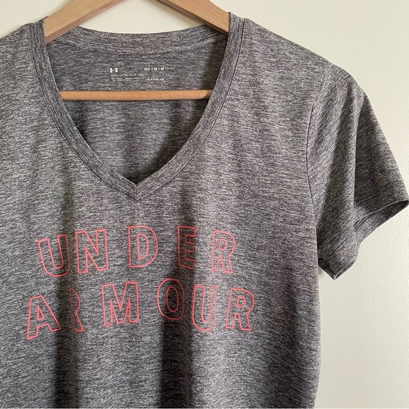 Under Armour Gray & Orange V-Neck Short Sleeve T-Shirt Size M - Picture 1 of 8